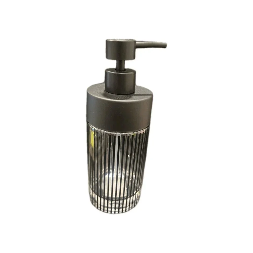 New Retro Glass Black Stripped Soap Dispenser Pump Bathroon Vanity Decor